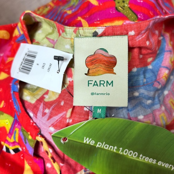 NEW FARM RIO Magic Forest Cotton Mini Dress M Tropical Dopamine Colorful Boho - Picture 12 of 16